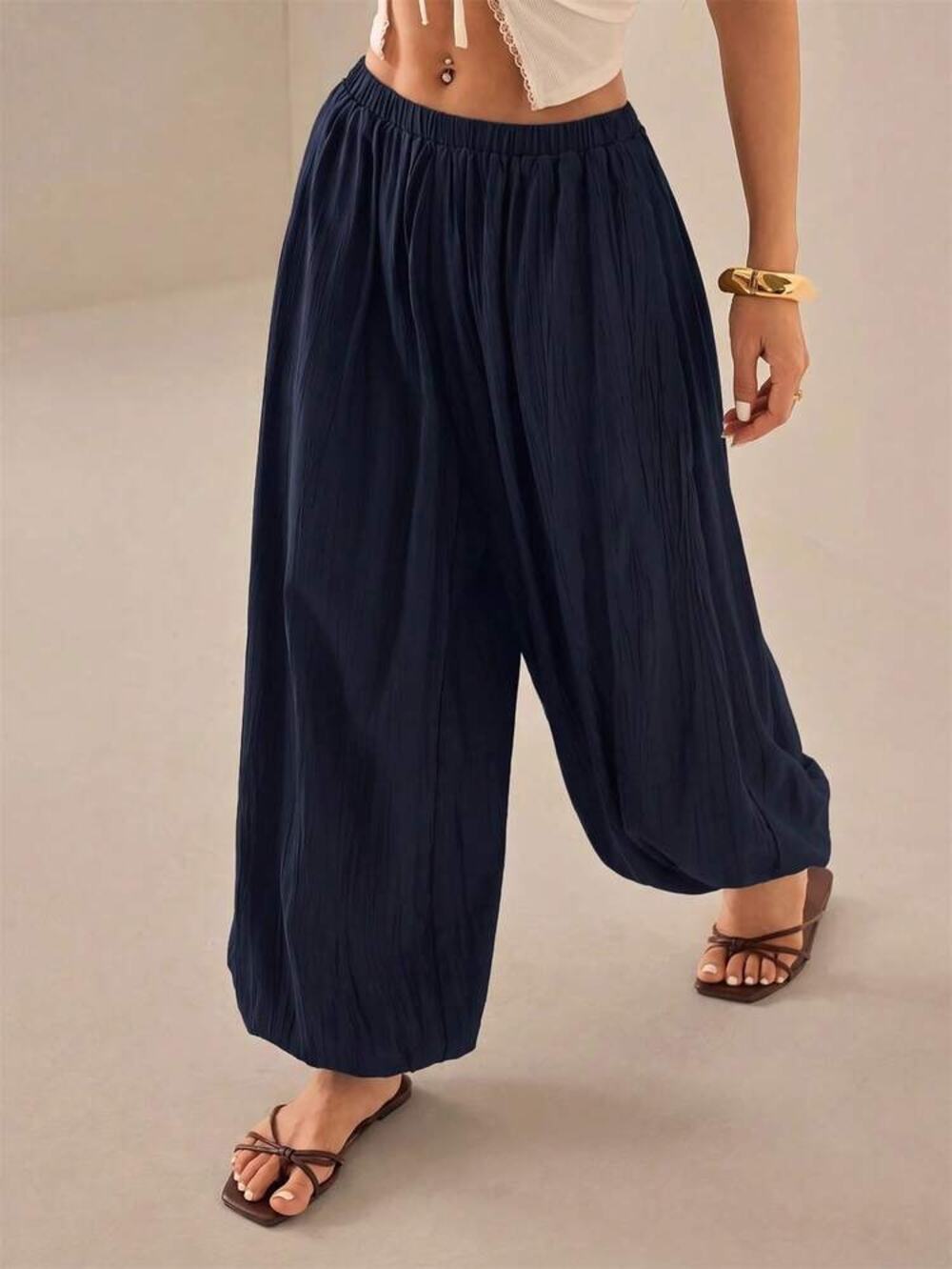 0 XS Balloon Pants Palazzo ZARA Navy Blue Semi Sheer lined Flowy Modern Boho